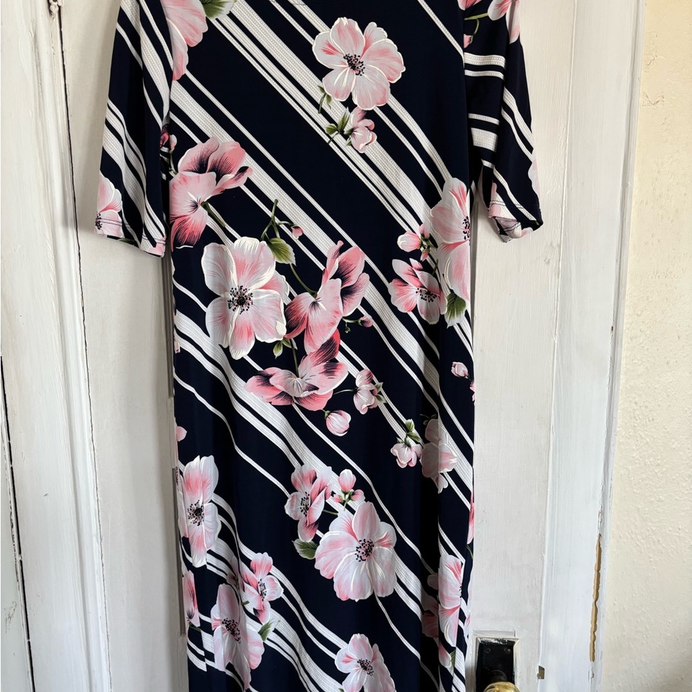 Floral Striped Dress - Pink and Navy blu